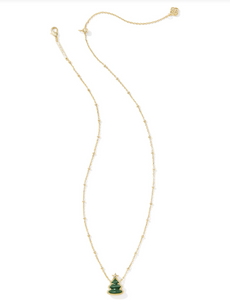 Kendra Scott Holiday Tree Necklace Green Quartzite Gold