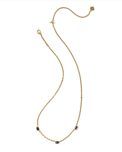 Kendra Scott Mini Elisa Three Stone Strand Necklace Gold Blue Lapis