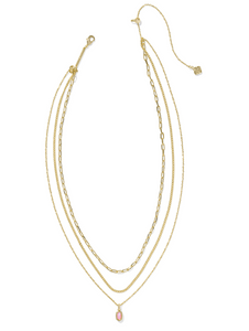 Kendra Scott Mini Elisa Triple Strand Necklace Carnation Kyocera Opal Gold