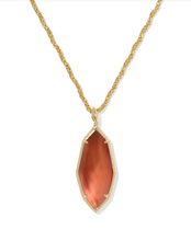 Load image into Gallery viewer, Kendra Scott Ophelia Large Long Pendant Gold Necklace - Burnt Orange Mother of Pearl
