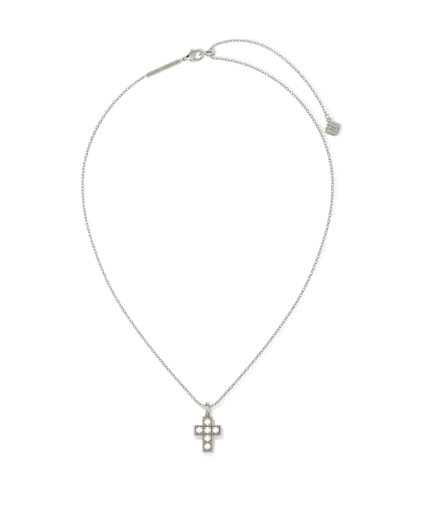 Kendra Scott Pearl Cross Necklace White Pearl in Gold or Silver