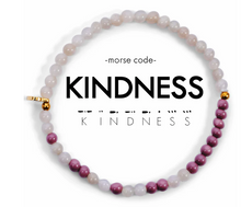 Load image into Gallery viewer, Kindness Light Gray Quartz/Lilac Morse Code Bracelet
