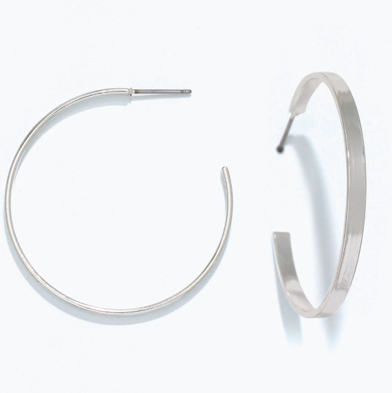 Large Polished Silver Hoop Earrings