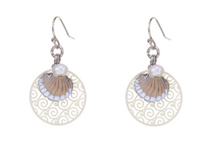 Layered Shell on Ivory Etching Earrings