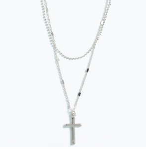 Layered Silver Cross Necklace