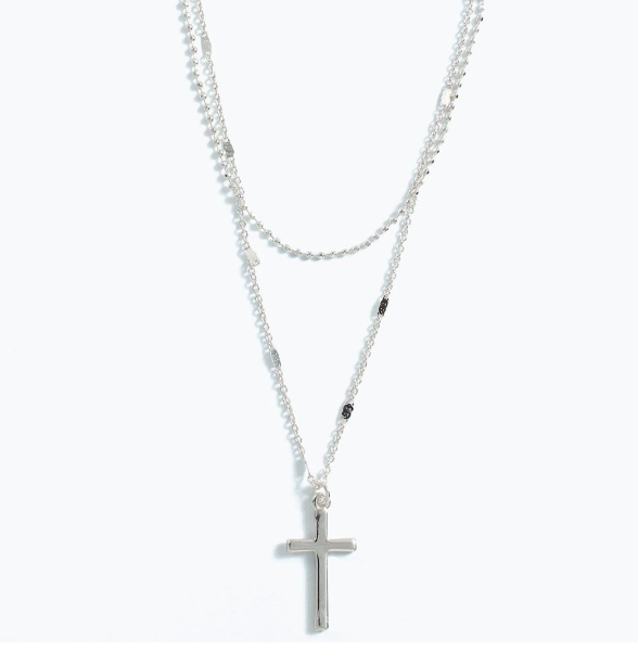 Layered Silver Cross Necklace