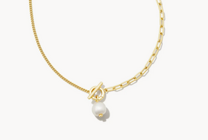 Kendra Scott Gold Leighton Convertible Necklace In White Pearl