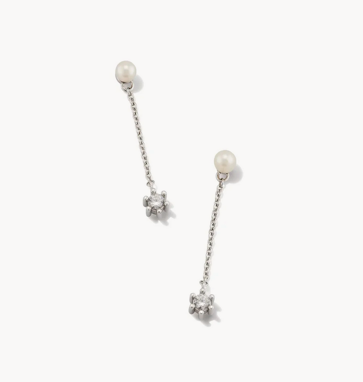 Kendra Scott Silver Leighton Pearl Linear Earrings In White Pearl