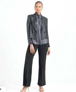 Liquid Leather Cropped Tuxedo Blazer Black