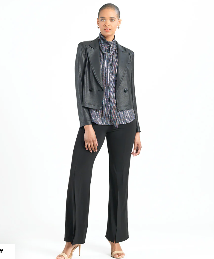 Liquid Leather Cropped Tuxedo Blazer Black