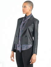 Load image into Gallery viewer, Liquid Leather Cropped Tuxedo Blazer Black
