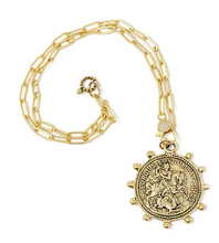 Load image into Gallery viewer, Matte Gold Paperclip Necklace w/ Gold St. George Medallion
