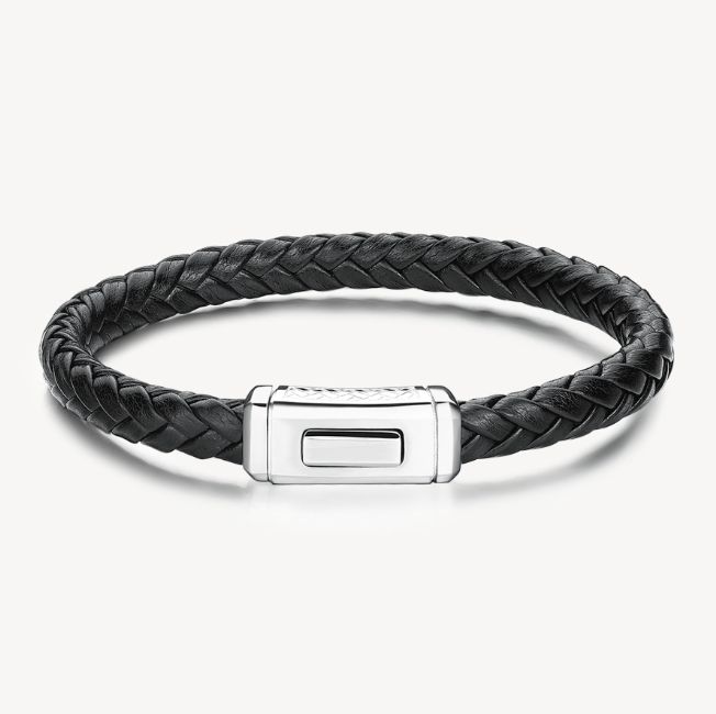 Men's Black Leather Bracelet with Stainless Steel Clasp by Brosway