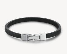 Load image into Gallery viewer, Men&#39;s Black Leather Bracelet with Stainless Steel Elements by Brosway
