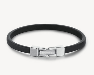 Men's Black Leather Bracelet with Stainless Steel Elements by Brosway