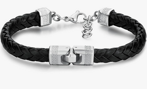 Men's Black Synthetic Leather Bracelet with Stainless Steel by Brosway