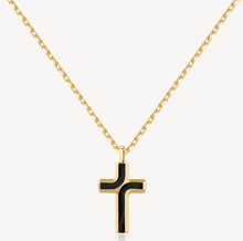 Load image into Gallery viewer, Men&#39;s Stainless Steel Gold Necklace with Black Enamel Cross Pendant by Brosway
