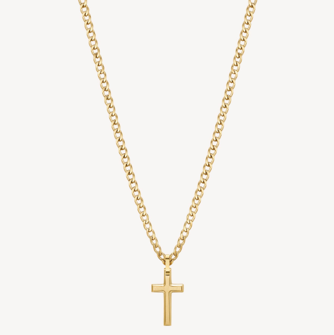 Men's Stainless Steel Gold Necklace with Cross Shaped Pendant by Brosway