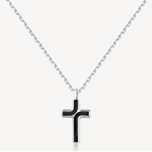 Load image into Gallery viewer, Men&#39;s Stainless Steel Necklace with Black Enamel Cross Pendant by Brosway
