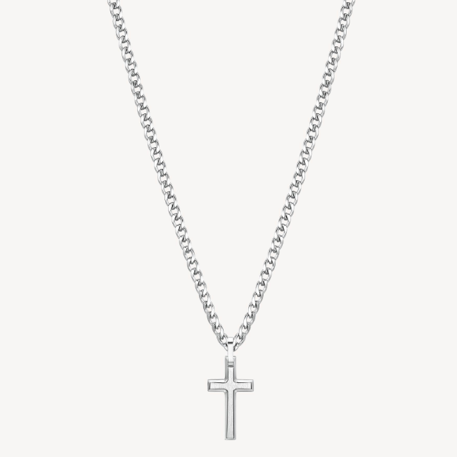 Men's Stainless Steel Necklace with Cross Shaped Pendant by Brosway