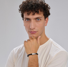 Load image into Gallery viewer, Men&#39;s Black Leather Bracelet with Stainless Steel Clasp by Brosway
