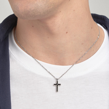 Load image into Gallery viewer, Men&#39;s Stainless Steel Necklace with Black Enamel Cross Pendant by Brosway
