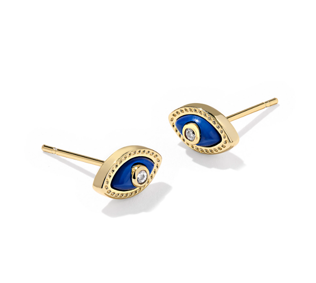 Mini Eye Stud Earrings Gold Dark Blue Magnesite