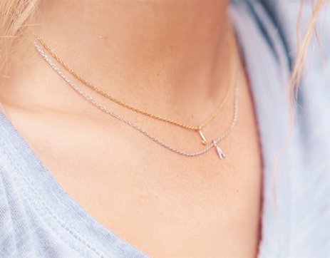 White gold 2025 sideways initial necklace