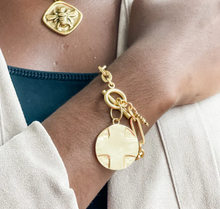 Load image into Gallery viewer, Modern Paperclip Toggle Bracelet w/ Gold Lord's Prayer
