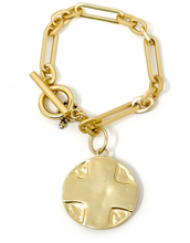 Load image into Gallery viewer, Modern Paperclip Toggle Bracelet w/ Gold Lord's Prayer
