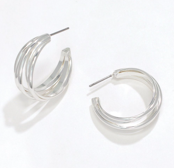 Multi Strand Silver Post Hoop Earrings