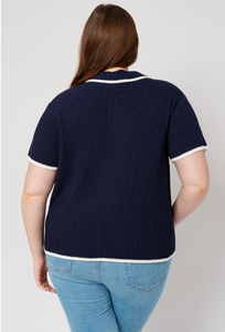 Plus Size Navy Front Pocket Short Sleeve Sweater