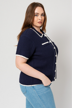 Load image into Gallery viewer, Plus Size Navy Front Pocket Short Sleeve Sweater
