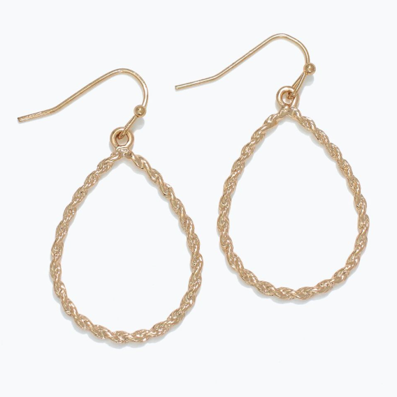 Open Frame Twist Tear Drop Gold Earrings