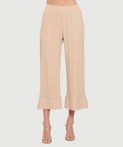 Palazzo Gauze Pants with Elastic Waist with Small Slits - Taupe