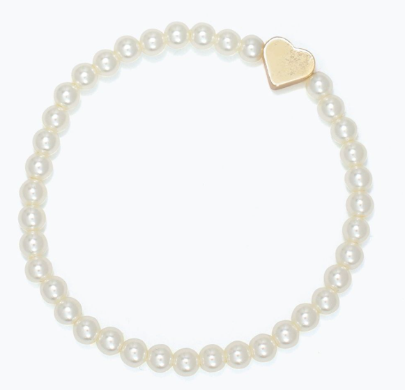 Pearl Beaded Bracelet with Gold Heart Bracelet