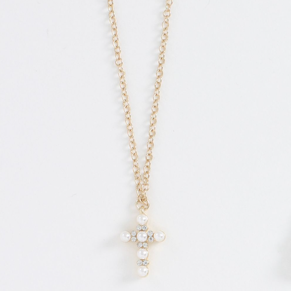 Pearl Cross Gold Necklace