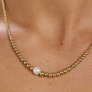 Perfect Stainless Steel Pearl Gold Beaded Necklace by Brosway