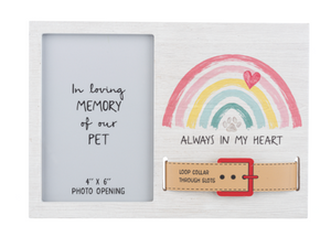 Pet Remembrance Frame with Collar Slot - Paw Prints or Rainbow Bridge