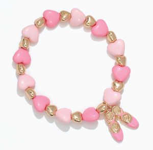 Pink Beaded Heart and Ballet Slippers Bracelet
