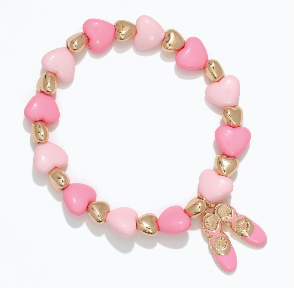 Pink Beaded Heart and Ballet Slippers Bracelet