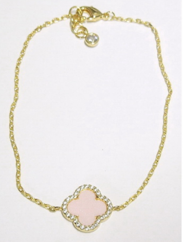 Pink Clover with Bracelet with Crystals Gold