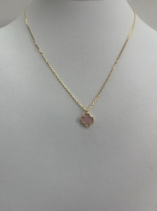 Pink Clover Necklace Gold