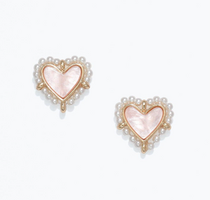 Pink Heart Earrings with Pearl Border