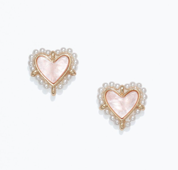 Pink Heart Earrings with Pearl Border
