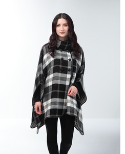 Plaid Collared Button Wrap/Shawl in Black and White