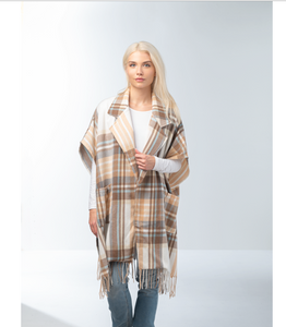 Plaid Collared Wrap in Apricot or Blush