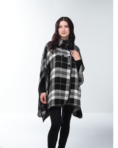 Plaid Collared Button Wrap/Shawl in Black and White