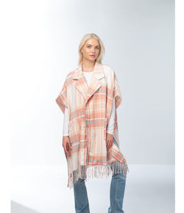 Plaid Collared Wrap in Apricot or Blush