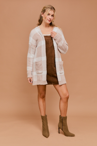 Taupe-White Plaid Cardigan